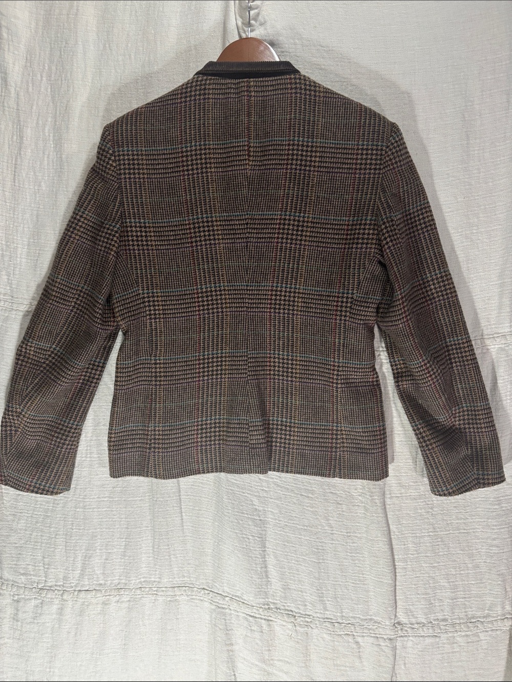 Vintage 80s Outback Red Brown Glen Plaid Houndstooth Blazer Corduroy Collar - Picture 8 of 9